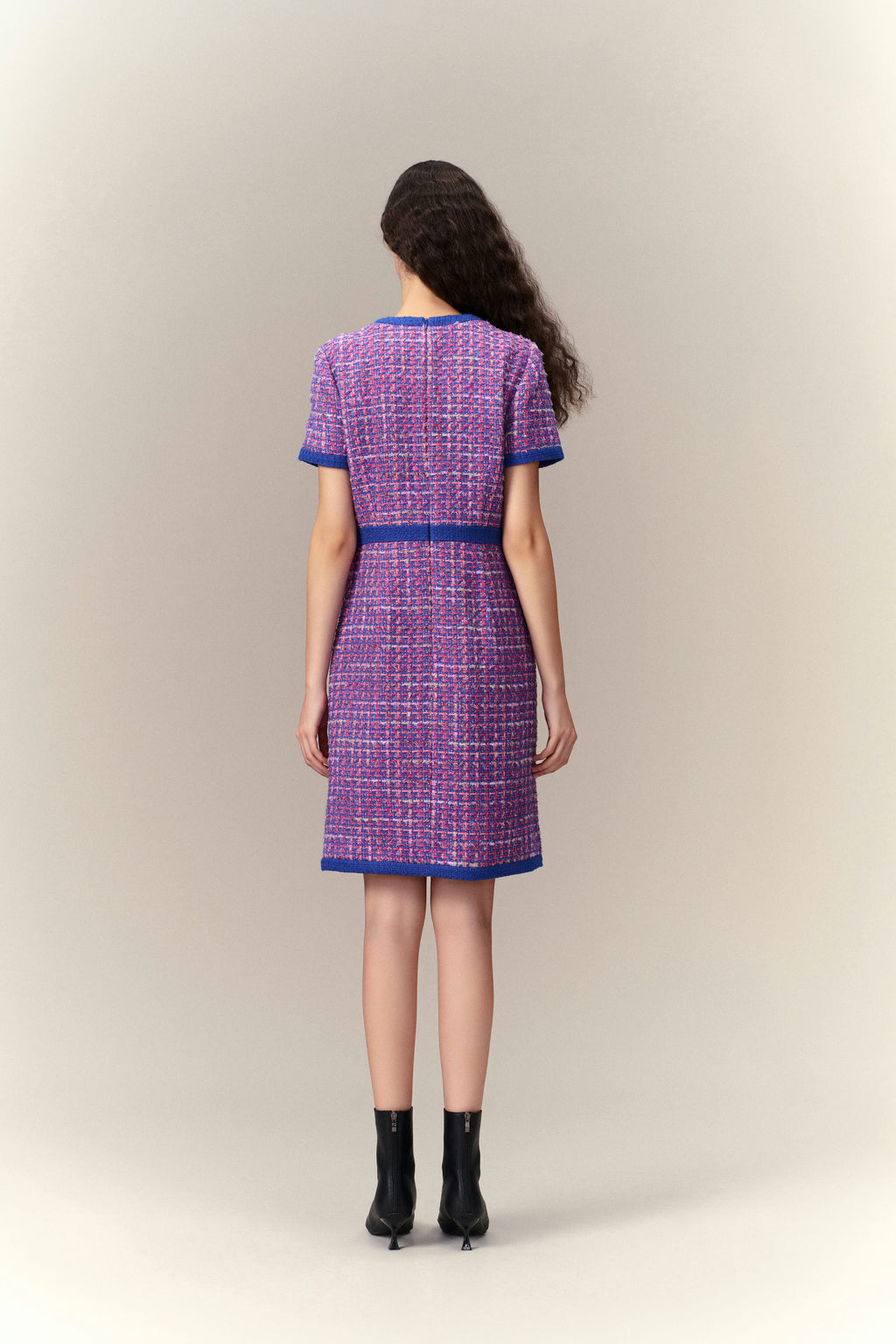 Primary Color Illusion Chunky Woven Tweed Dress