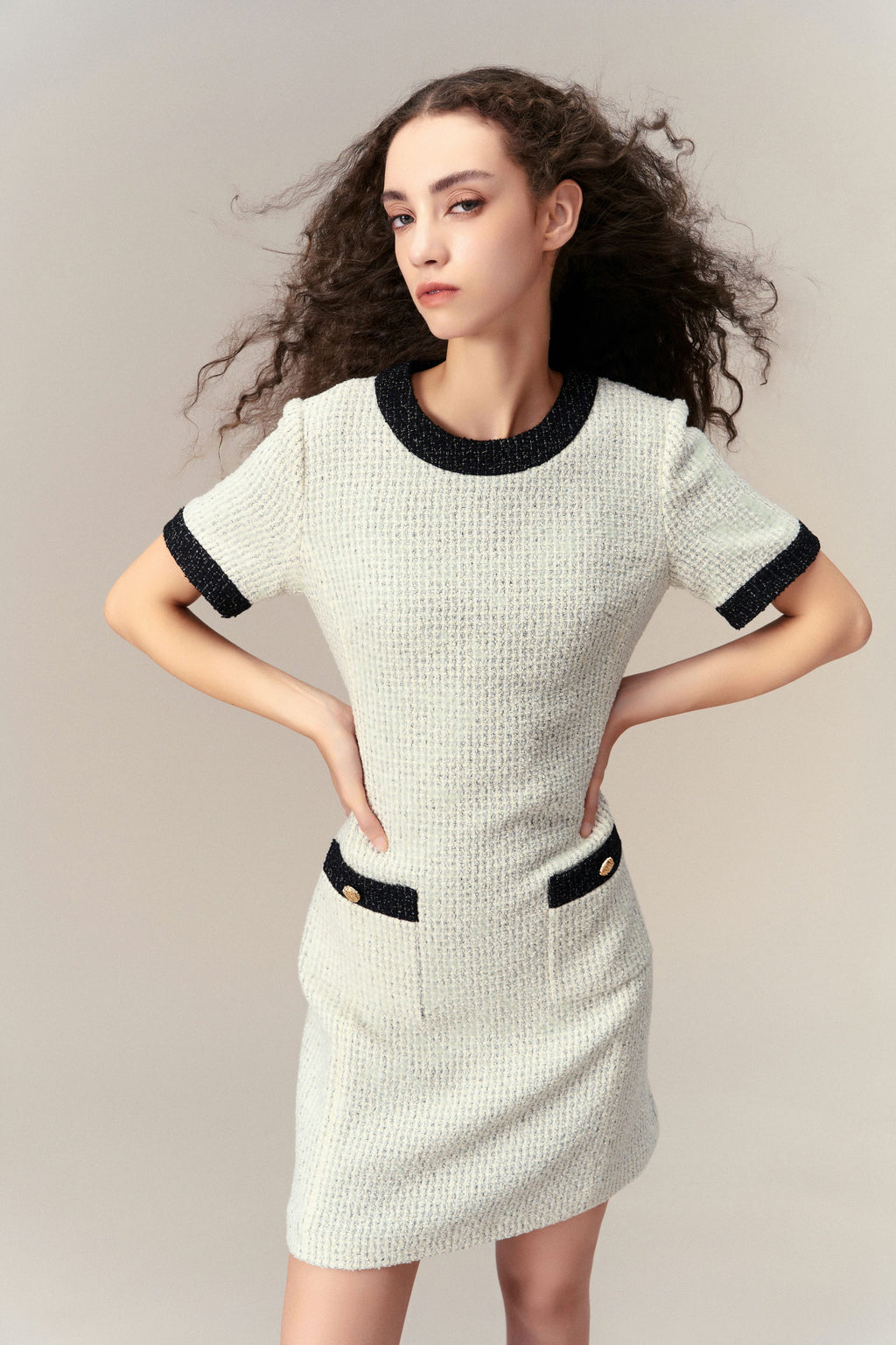 Classy Contrast Tweed Dress