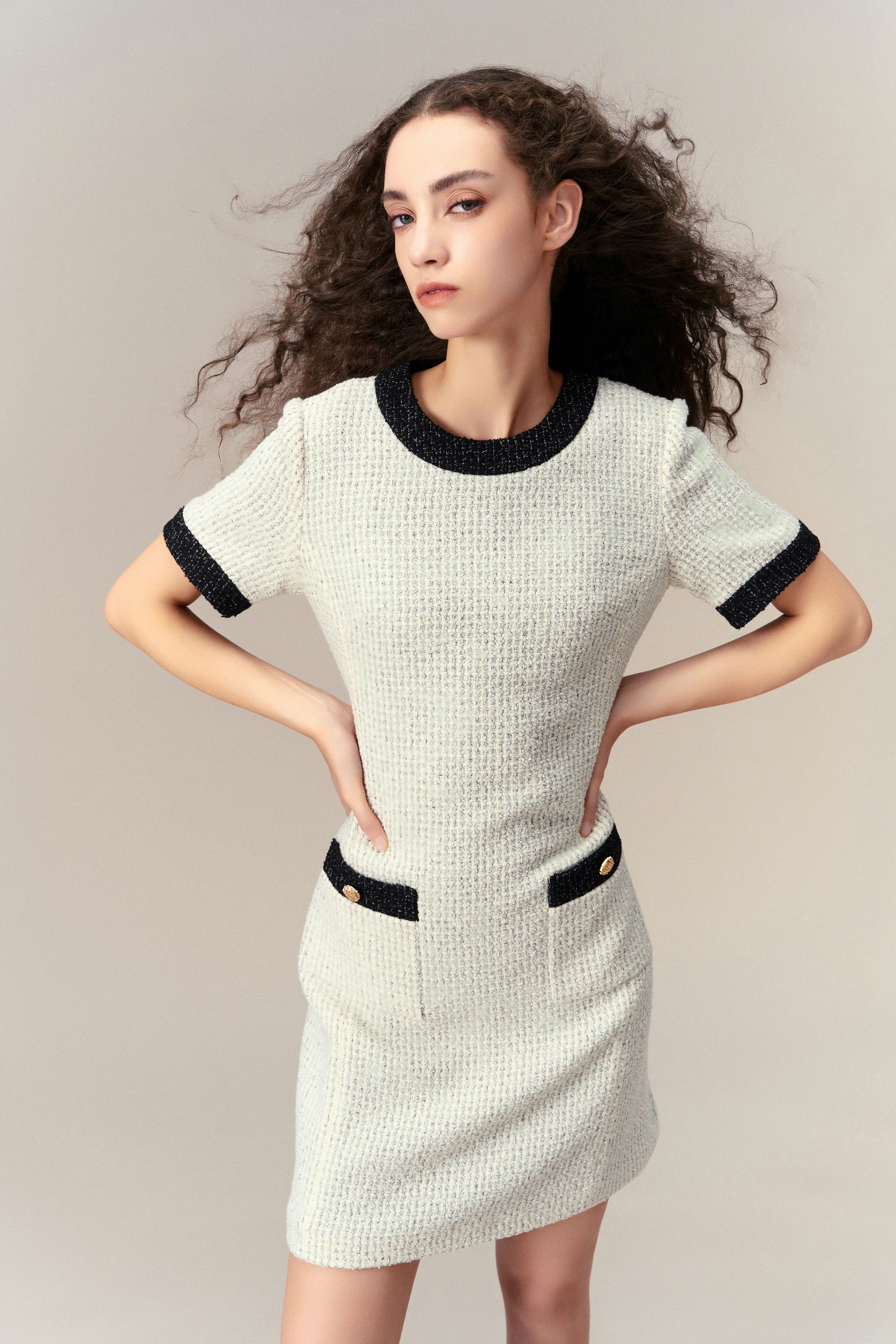 Classy Contrast Tweed Dress