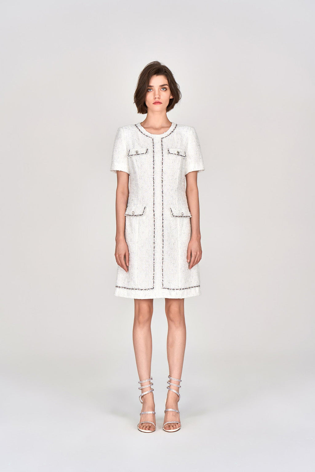 White Lurex Lightweight Tweed Dress