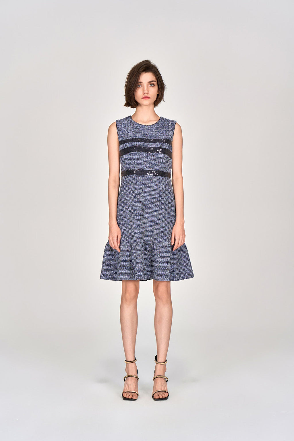 Midnight Blue Sleeveless Tweed Dress