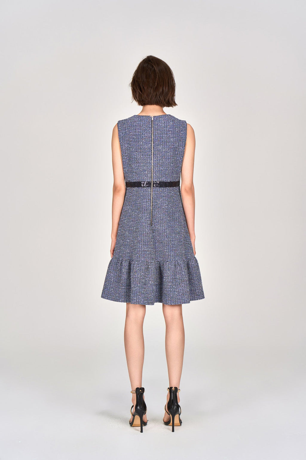 Midnight Blue Sleeveless Tweed Dress