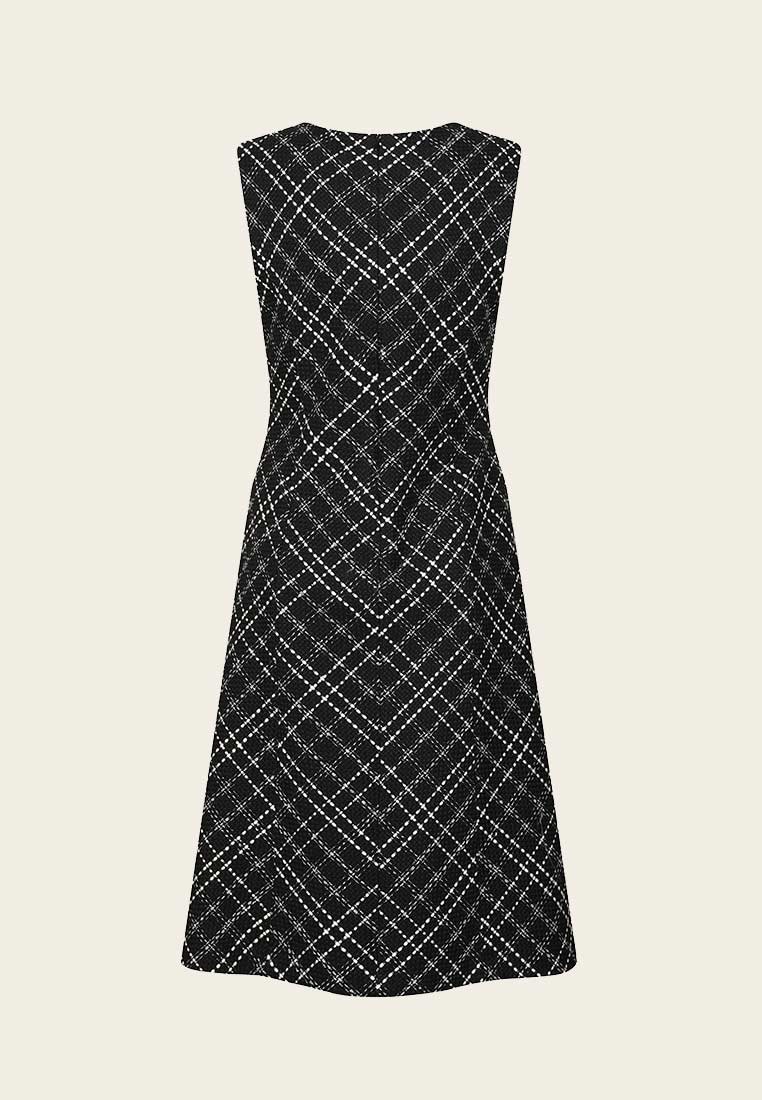 Black Plaid Sleeveless Tweed Dress
