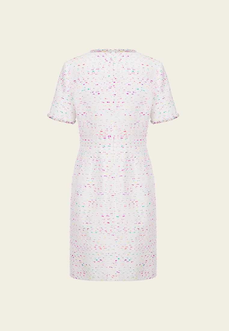 Candy White V-neck Tweed Dress