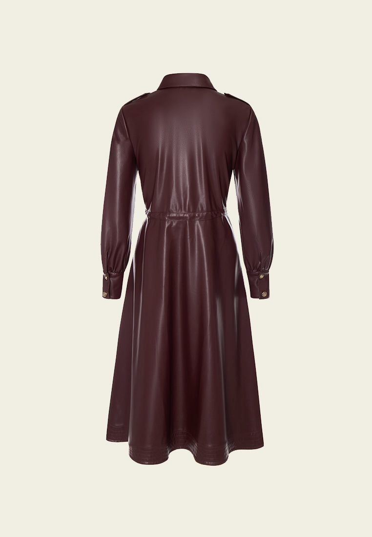 Motorcycle Dark Red Vegan Leather Coat Dress