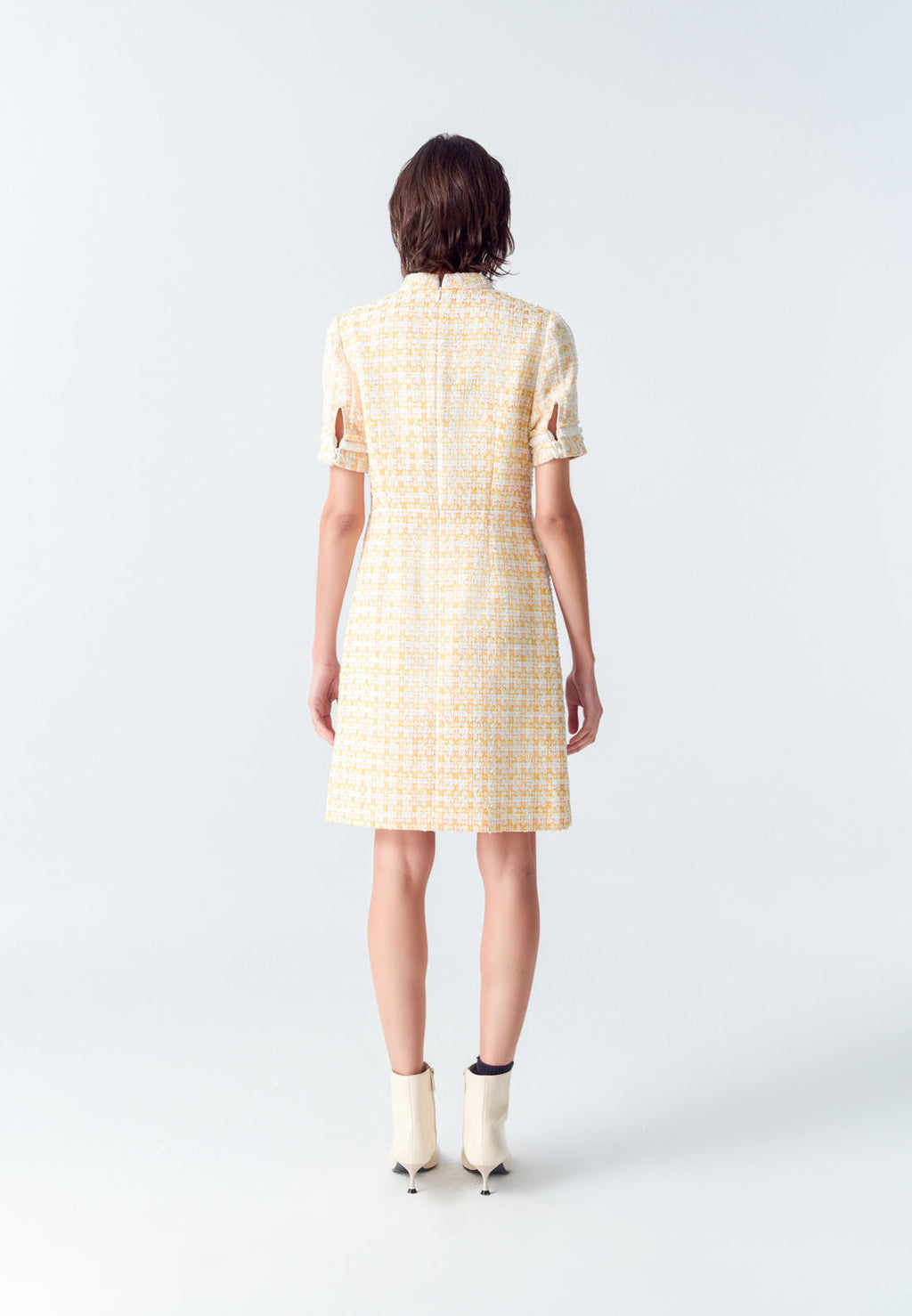 Yellow Signature Stand Collar Tweed Dress
