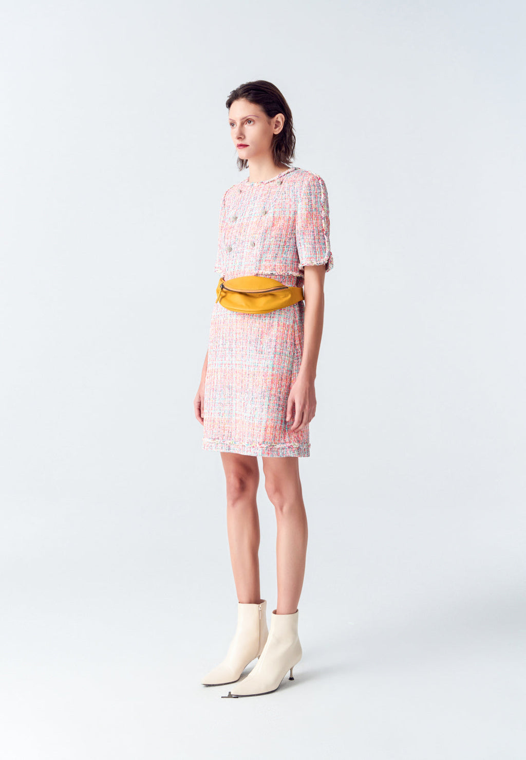 Pink Tweed Dress with Buttons