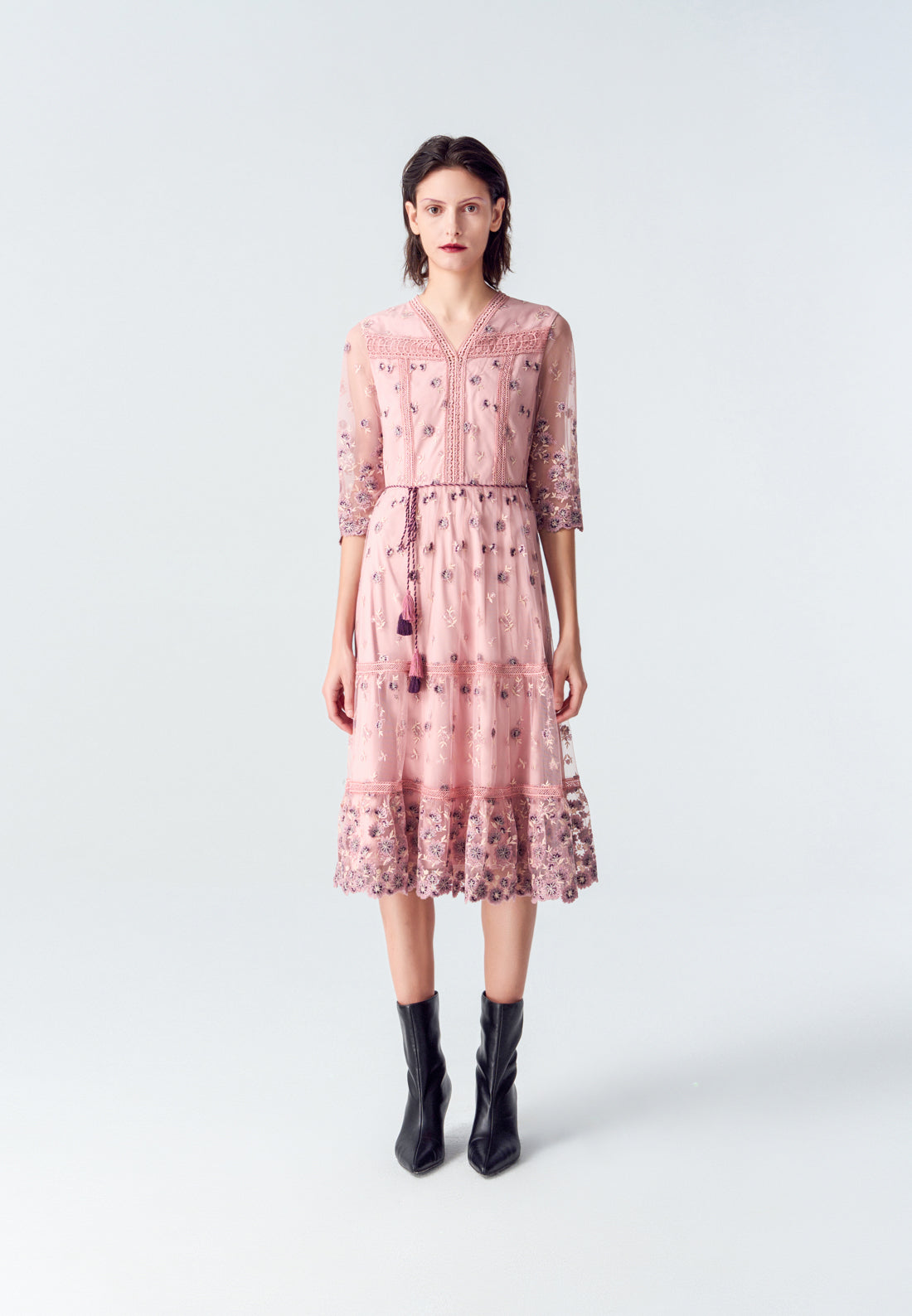 Bohemian Purple V-neck Embroidered Dress