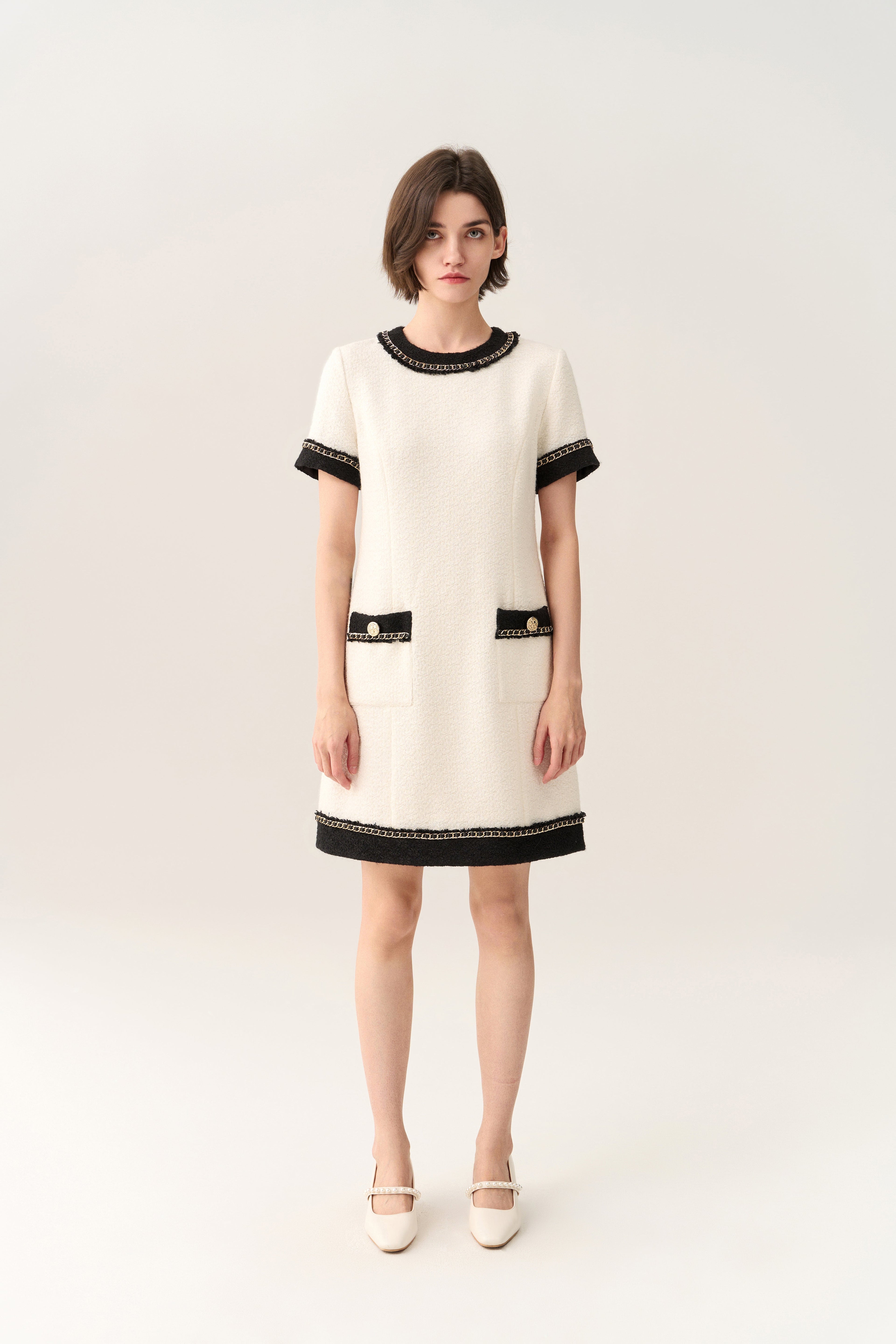 Classy Contrast Tweed Dress