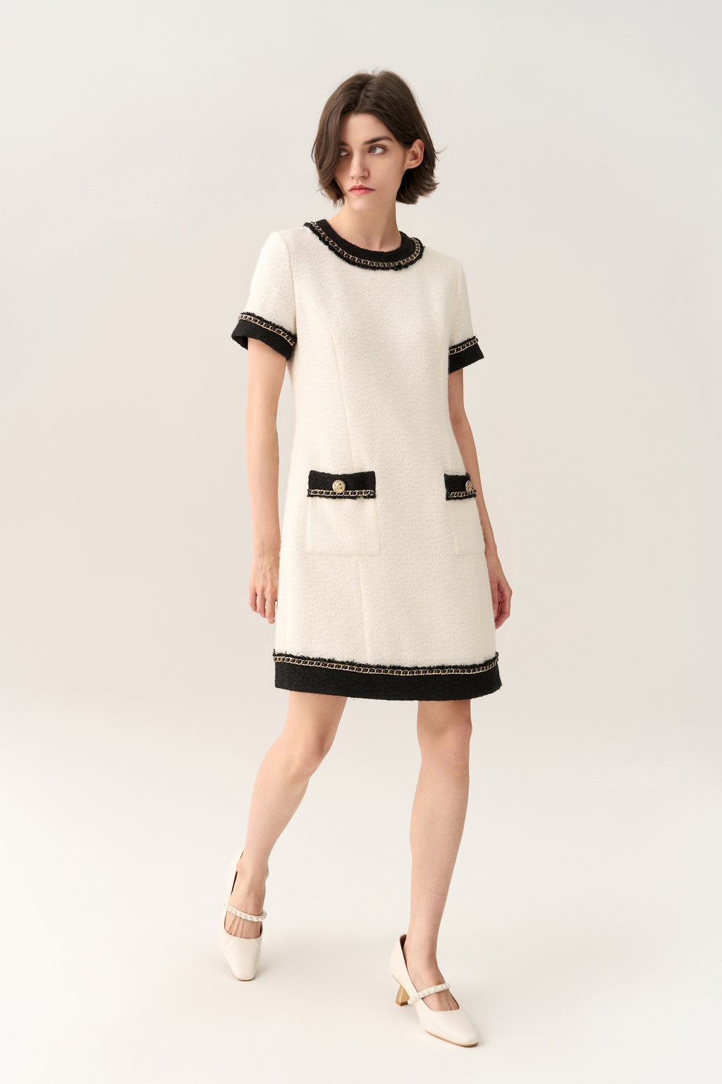 Classy Contrast Tweed Dress