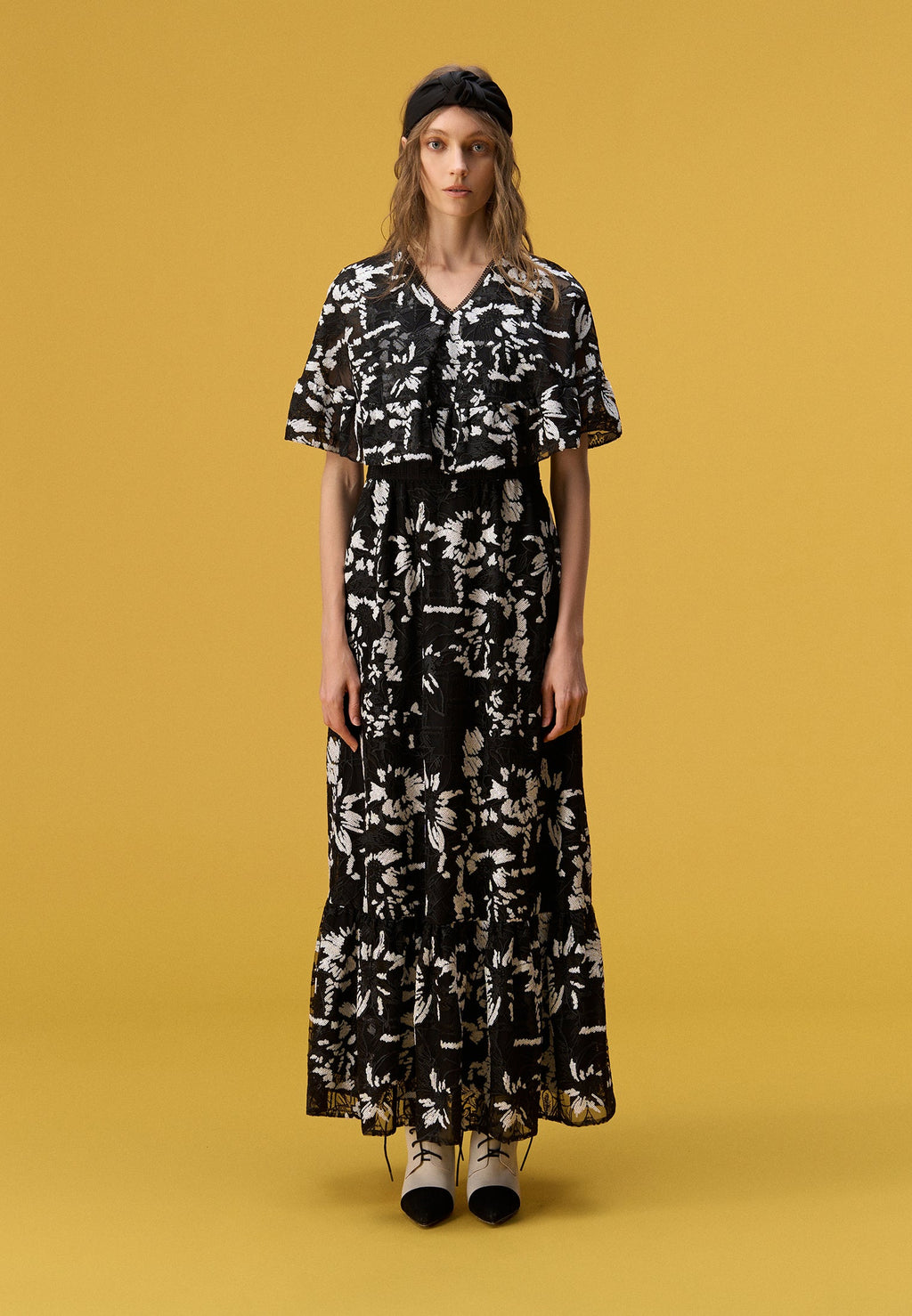 Black Floral Embroidered and Sequined Maxi Dress